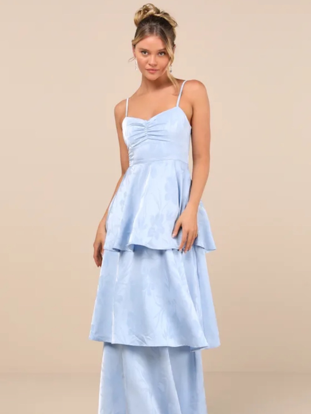 Prigette Light Blue Jacquard Tiered Maxi Dress